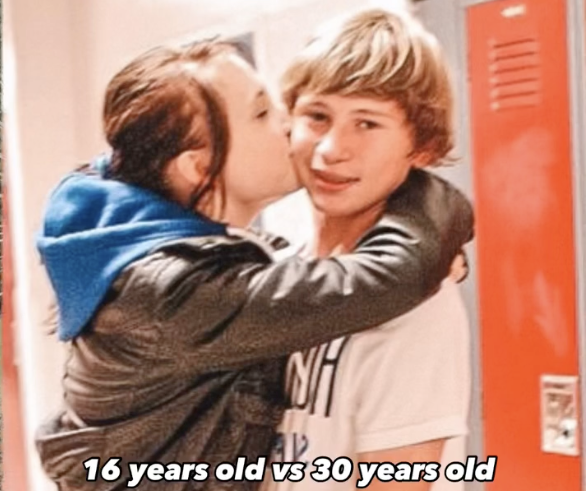 teenage girl kissing teenage boy